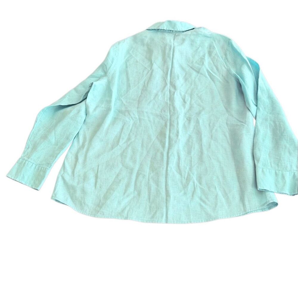 Investments Petites Gold Label 100% Linen Button Up Shirt - Mint Green - 10P - Picture 6 of 7